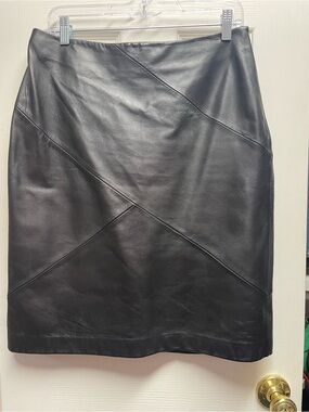 Black 100% Leather Patchwork Pencil Skirt